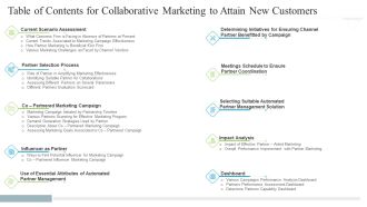 Collaborative Marketing To Attain New Customers Table Of Contents For Collaborative Marketing To Attain New Customers Information PDF