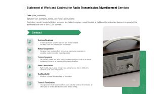 Commercial Broadcasting Statement Of Work And Contract For Radio Transmission Advertisement Services Designs PDF