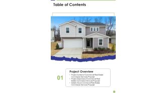 Commercial Real Estate Commission Services Proposal Table Of Contents One Pager Sample Example Document
