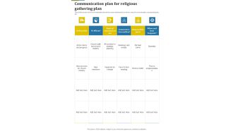 Communication Plan For Religious Gathering Plan One Pager Sample Example Document