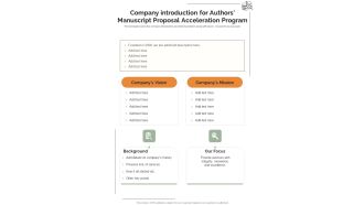 Company Introduction For Authors Manuscript Proposal Acceleration Program One Pager Sample Example Document