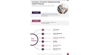Company Overview Entrepreneurship Project Proposal One Pager Sample Example Document