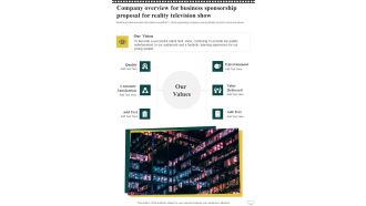 Company Overview For Business Sponsorship Proposal For Reality Television Show One Pager Sample Example Document