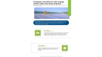 Company Overview For Solar Energy System Sales And Setup Proposal One Pager Sample Example Document
