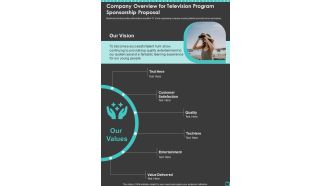 Company Overview For Television Program Sponsorship Proposal One Pager Sample Example Document