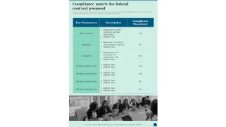 Compliance Matrix For Federal Contract Proposal One Pager Sample Example Document