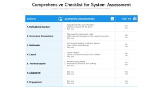 Comprehensive Checklist For System Assessment Ppt PowerPoint Presentation Outline Portfolio PDF