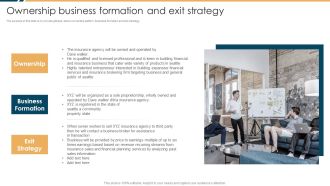 Constructing Insurance Company Strategic Business Approach Ownership Business Formation And Exit Strategy Diagrams PDF