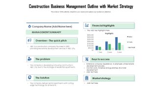 Construction Business Management Outline With Market Strategy Ppt PowerPoint Presentation Slides Example PDF
