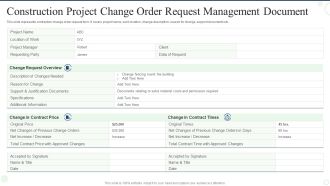 Construction Project Change Order Request Management Document Microsoft PDF