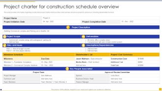 Construction Project Instructions Playbook Project Charter For Construction Schedule Overview Mockup PDF