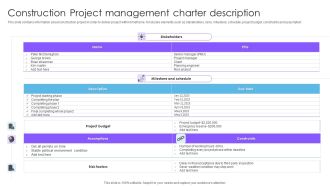 Construction Project Management Charter Description Ppt Inspiration Model PDF
