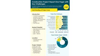 Construction Project Report One Pager With Key Challenges PDF Document PPT Template