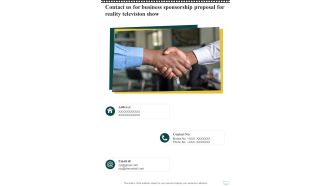 Contact Us For Business Sponsorship Proposal For Reality Television Show One Pager Sample Example Document