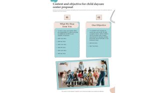 Context And Objective For Child Daycare Center Proposal One Pager Sample Example Document