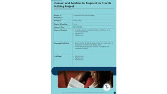 Context And Solution For Proposal For Church Building Project One Pager Sample Example Document