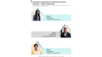 Contractor Selection For Technical Venture Proposal Client Testimonial One Pager Sample Example Document