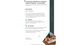 Contractor Selection For Technical Venture Proposal Cover Letter One Pager Sample Example Document