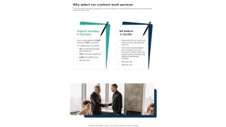 Contractual Services Why Select Our Contract Work Services One Pager Sample Example Document