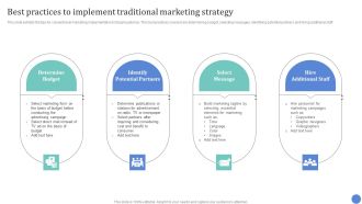 Conventional Media Channels Best Practices To Implement Traditional Marketing Strategy Ideas PDF