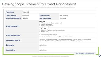 Coordinating Distinct Activities For Effective Project Time Management Defining Scope Statement Infographics PDF