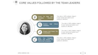 Core Values Followed By The Team Leaders Ppt PowerPoint Presentation Visuals