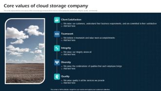 Core Values Of Cloud Storage Company Virtual Cloud Network IT Ppt Infographics Example File PDF