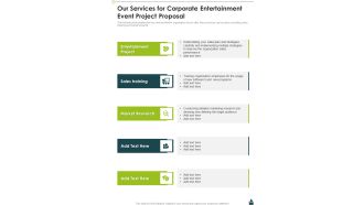 Corporate Entertainment Event Project Proposal For Our Services One Pager Sample Example Document