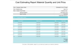 Cost Estimating Report Material Quantity And Unit Price Ppt PowerPoint Presentation Styles Graphics Download