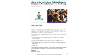 Cover Letter For Business Wellness Program Proposal To Promote One Pager Sample Example Document