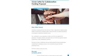 Cover Letter For Collaboration Funding Proposal One Pager Sample Example Document