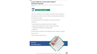 Cover Letter For Community Support Services Proposal One Pager Sample Example Document