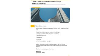 Cover Letter For Construction Concept Blueprint Proposal One Pager Sample Example Document