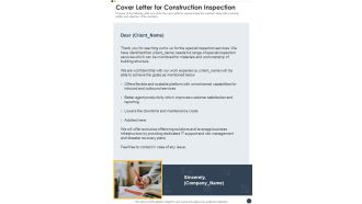Cover Letter For Construction Inspection One Pager Sample Example Document