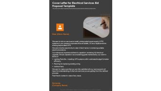 Cover Letter For Electrical Services Bid Proposal Template One Pager Sample Example Document