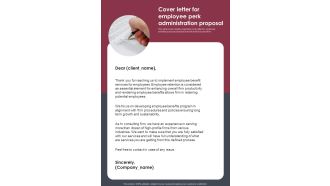 Cover Letter For Employee Perk Administration Proposal One Pager Sample Example Document