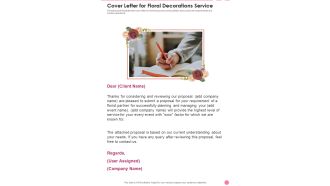 Cover Letter For Floral Decorations Service One Pager Sample Example Document