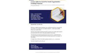 Cover Letter For Grant For Small Organization Funding Proposal One Pager Sample Example Document
