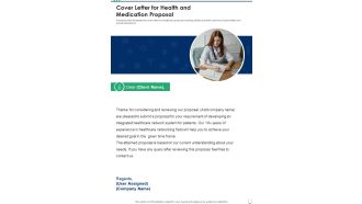 Cover Letter For Health And Medication Proposal One Pager Sample Example Document