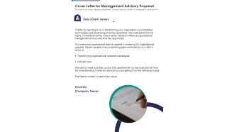 Cover Letter For Management Advisory Proposal One Pager Sample Example Document