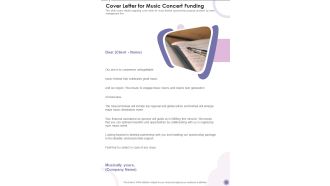 Cover Letter For Music Concert Funding One Pager Sample Example Document