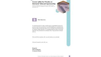 Cover Letter For Private On Demand Telecast Sponsorship One Pager Sample Example Document