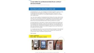 Cover Letter For Professional Electrical Contract Services Tender One Pager Sample Example Document