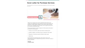 Cover Letter For Purchase Services One Pager Sample Example Document