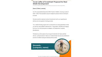 Cover Letter Of Investment Proposal For Real Estate Development One Pager Sample Example Document
