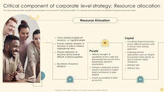 Critical Component Of Corporate Level Strategy Resource Allocation Ppt PowerPoint Presentation Diagram Graph Charts PDF