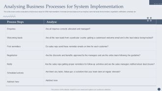 Customer Relationship Management Software Analysing Business Processes For System Implementation Portrait PDF
