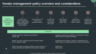 Cybersecurity Guidelines IT Vendor Management Policy Overview And Considerations Diagrams PDF