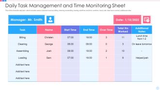 Daily Task Management And Time Monitoring Sheet Ideas PDF