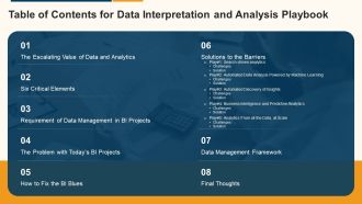 Data Interpretation And Analysis Playbook Table Of Contents For Data Interpretation And Analysis Playbook Rules PDF